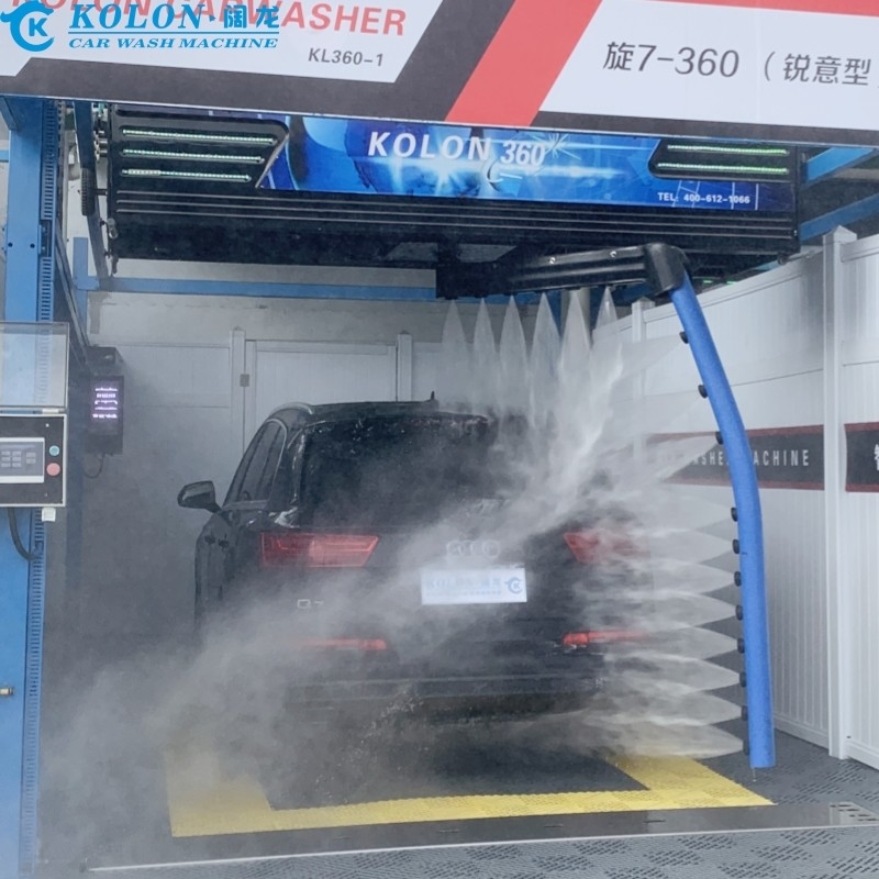 İşgücü tasarrufu Otomatik dokunmasız araba yıkama makinesi KL360-1 15kw Su pompası 12kw Hava kurutma makinesi